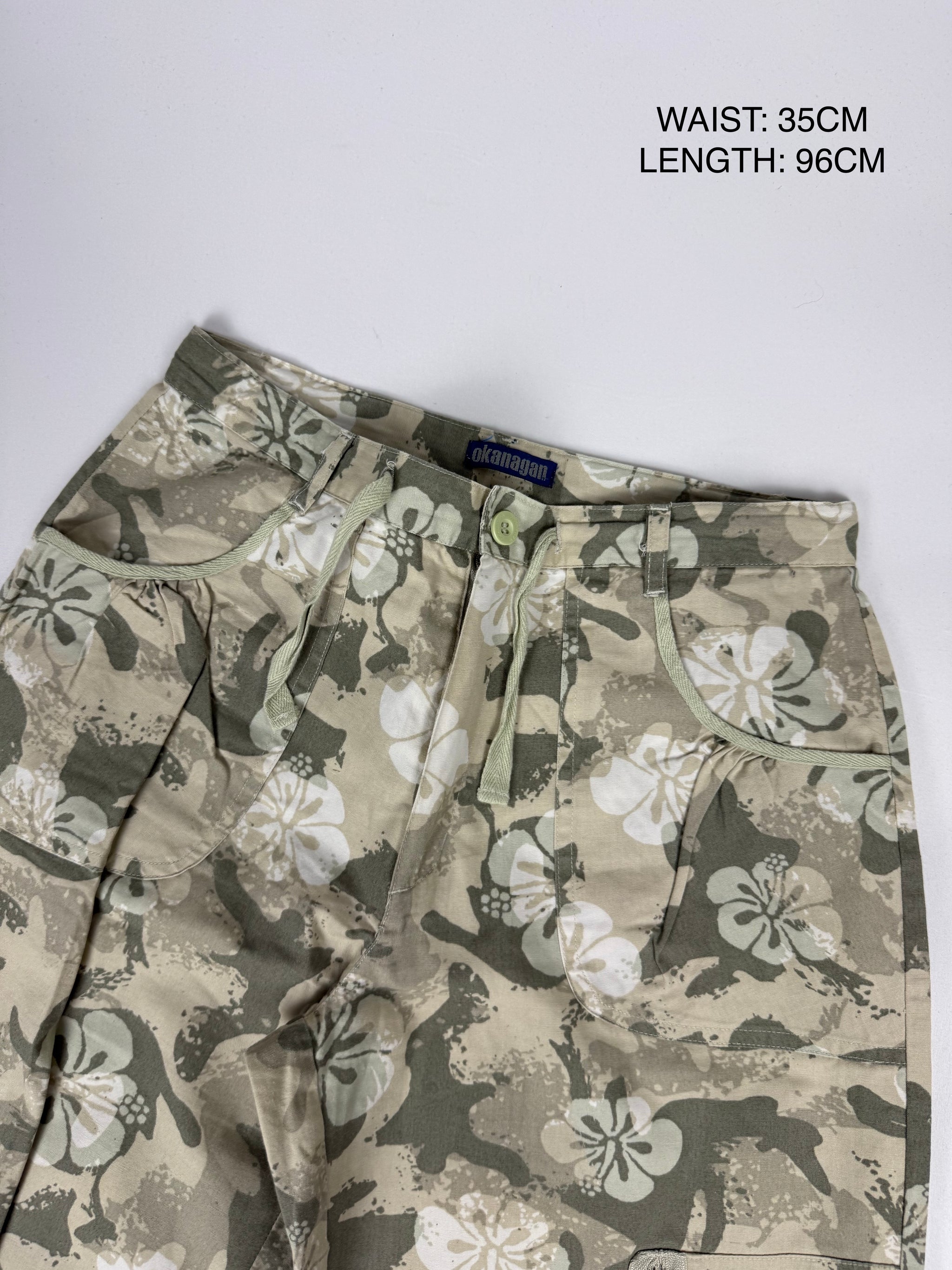 Khaki floral camo print baggy pants (S)