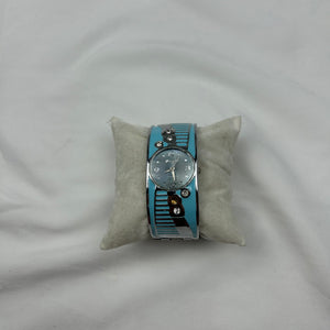 Vintage silver & blue inox bangle bracelet watch jewelry