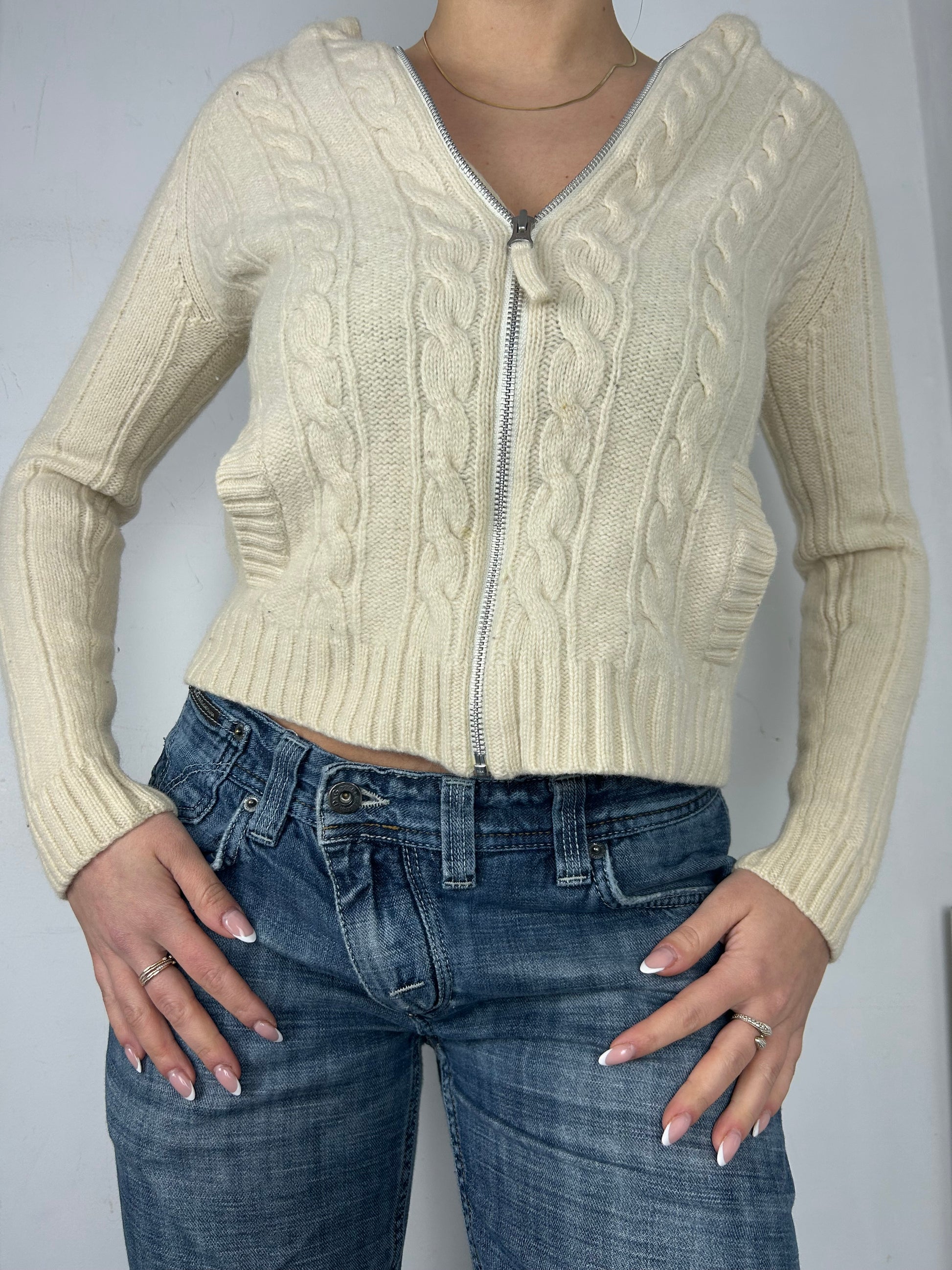 Cream zip up hoodie jumper (XS)