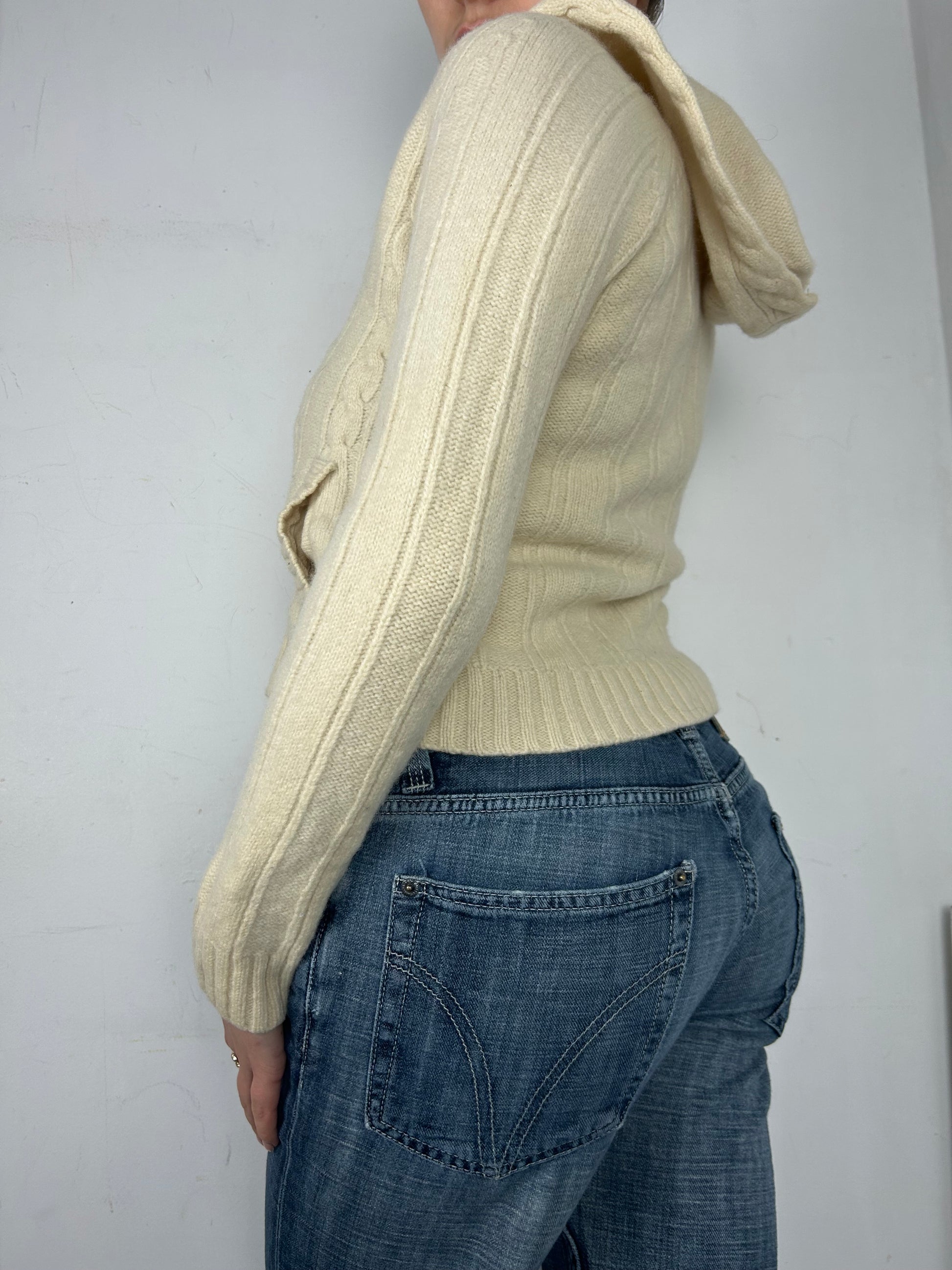 Cream zip up hoodie jumper (XS)