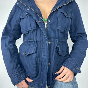 Blue cotton hooded tight fit trench jacket (S/M)