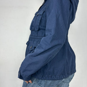 Blue cotton hooded tight fit trench jacket (S/M)