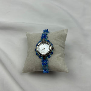 Vintage blue pearls inox bracelet watch jewelry