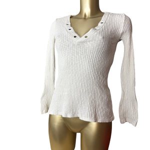 White V neck ribbed jumper (S/M)