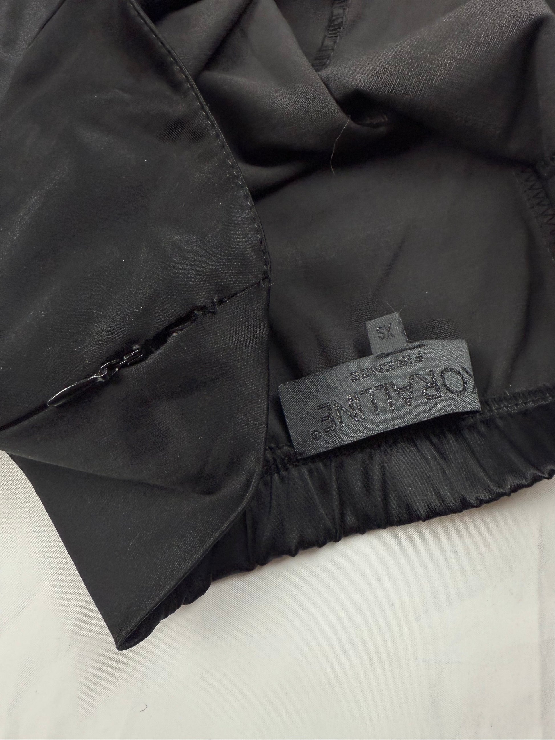Black silky pleated mini bustier dress (S)