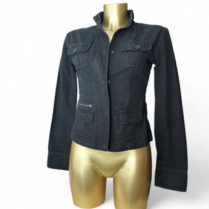 Black cotton zip up biker jacket (XS/S)