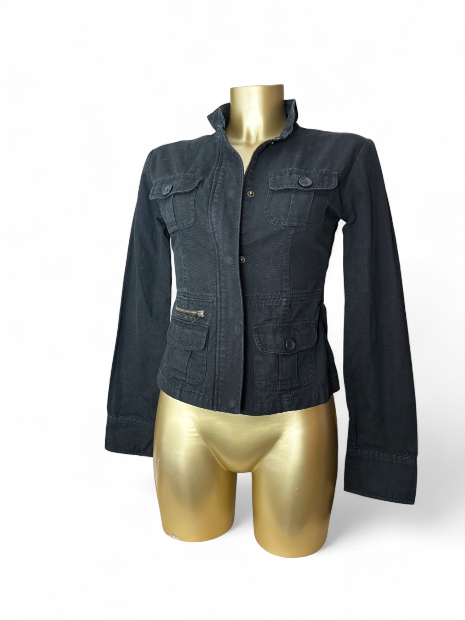 Black cotton zip up biker jacket (XS/S)