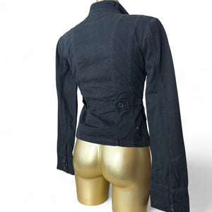 Black cotton zip up biker jacket (XS/S)