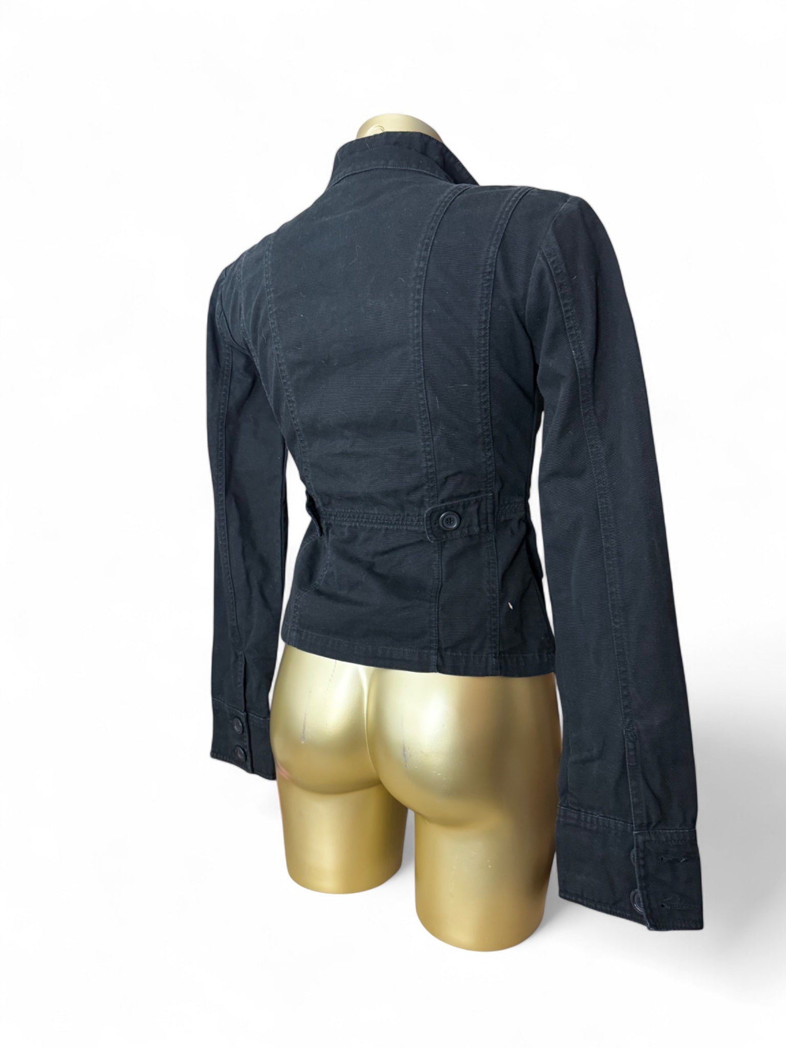 Black cotton zip up biker jacket (XS/S)