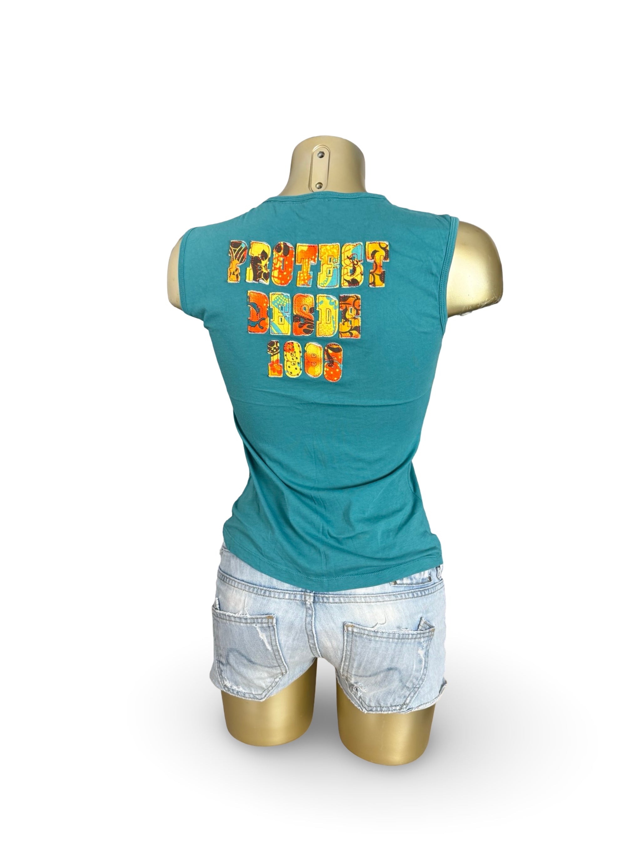 Blue graphic cotton tank top (M)
