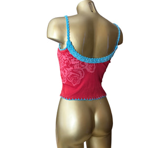 Red ribbed embroidered sequins cami top (S/M)
