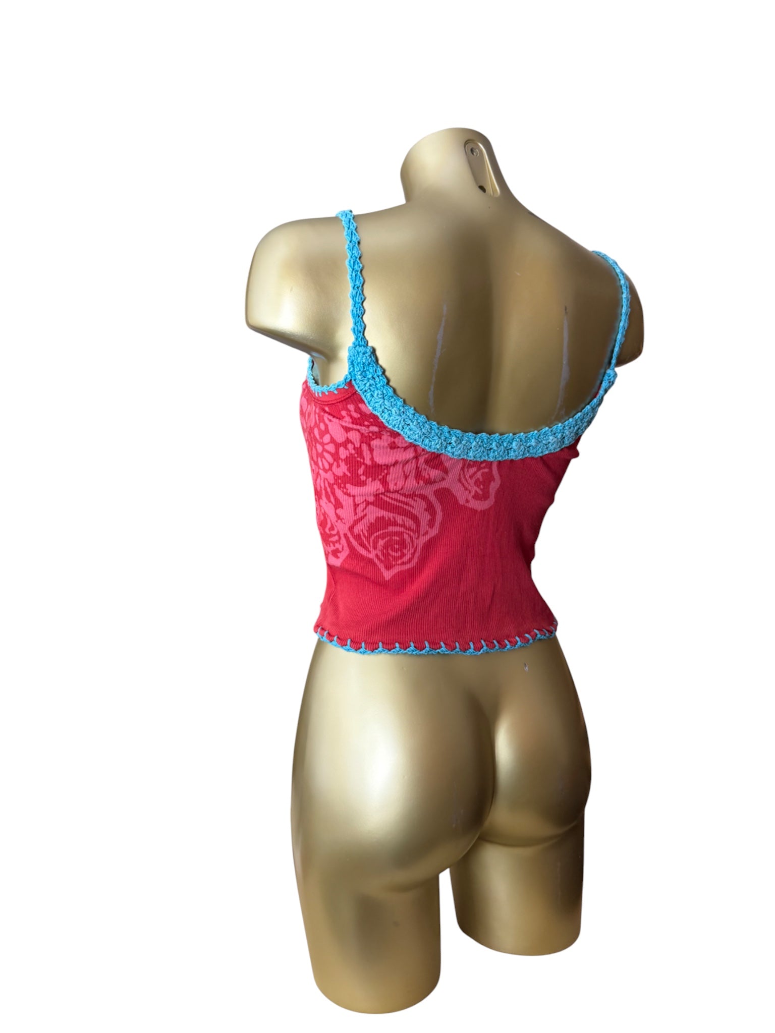 Red ribbed embroidered sequins cami top (S/M)
