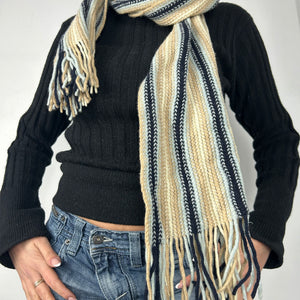 Cream striped knitted scarf