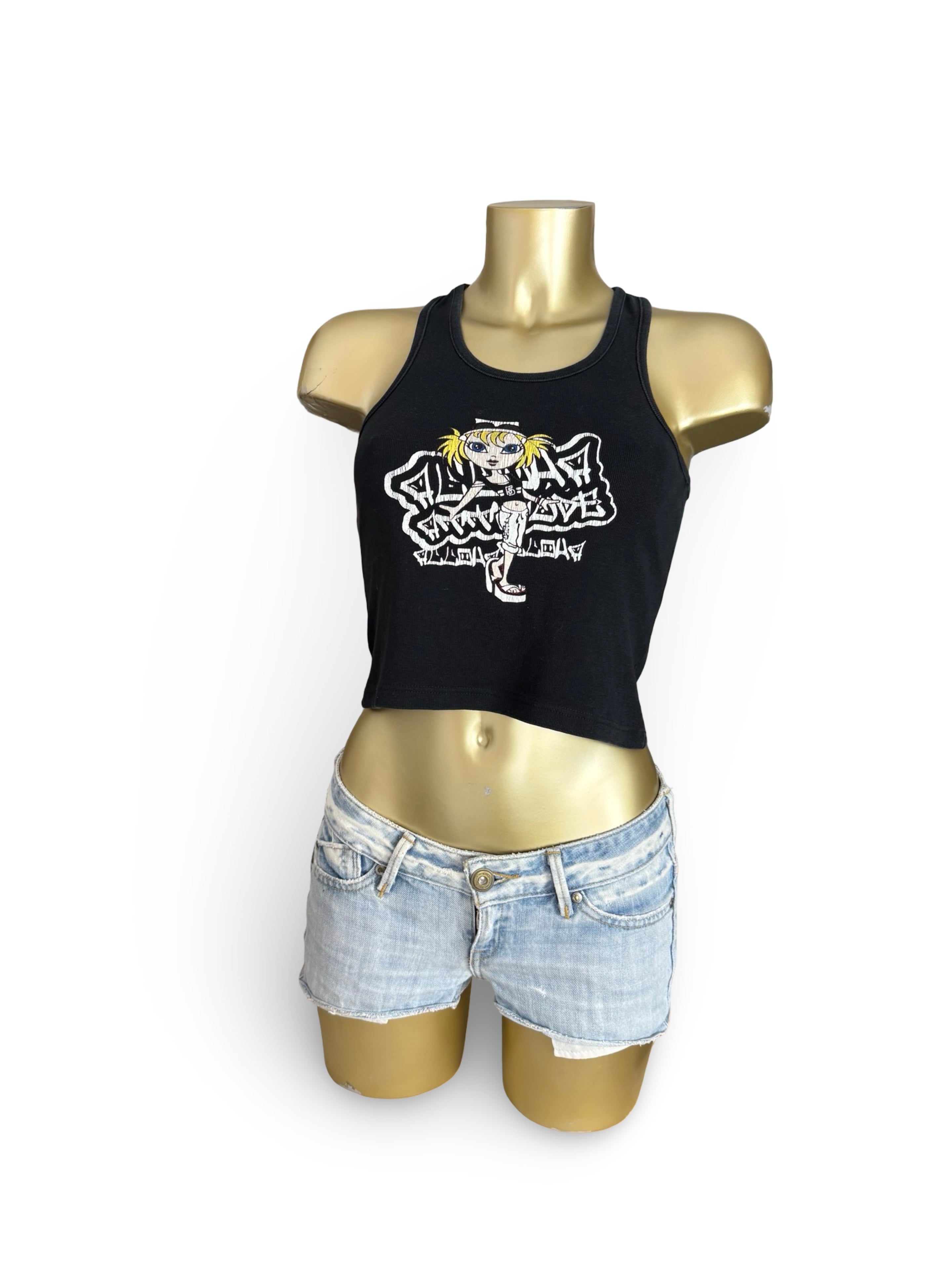 Black cotton graphic tank top (S)
