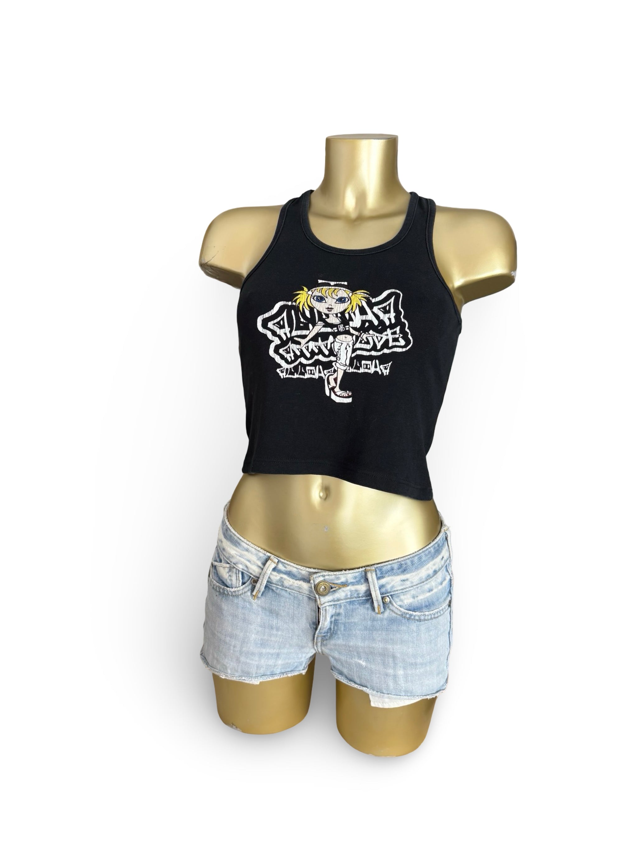 Black cotton graphic tank top (S)
