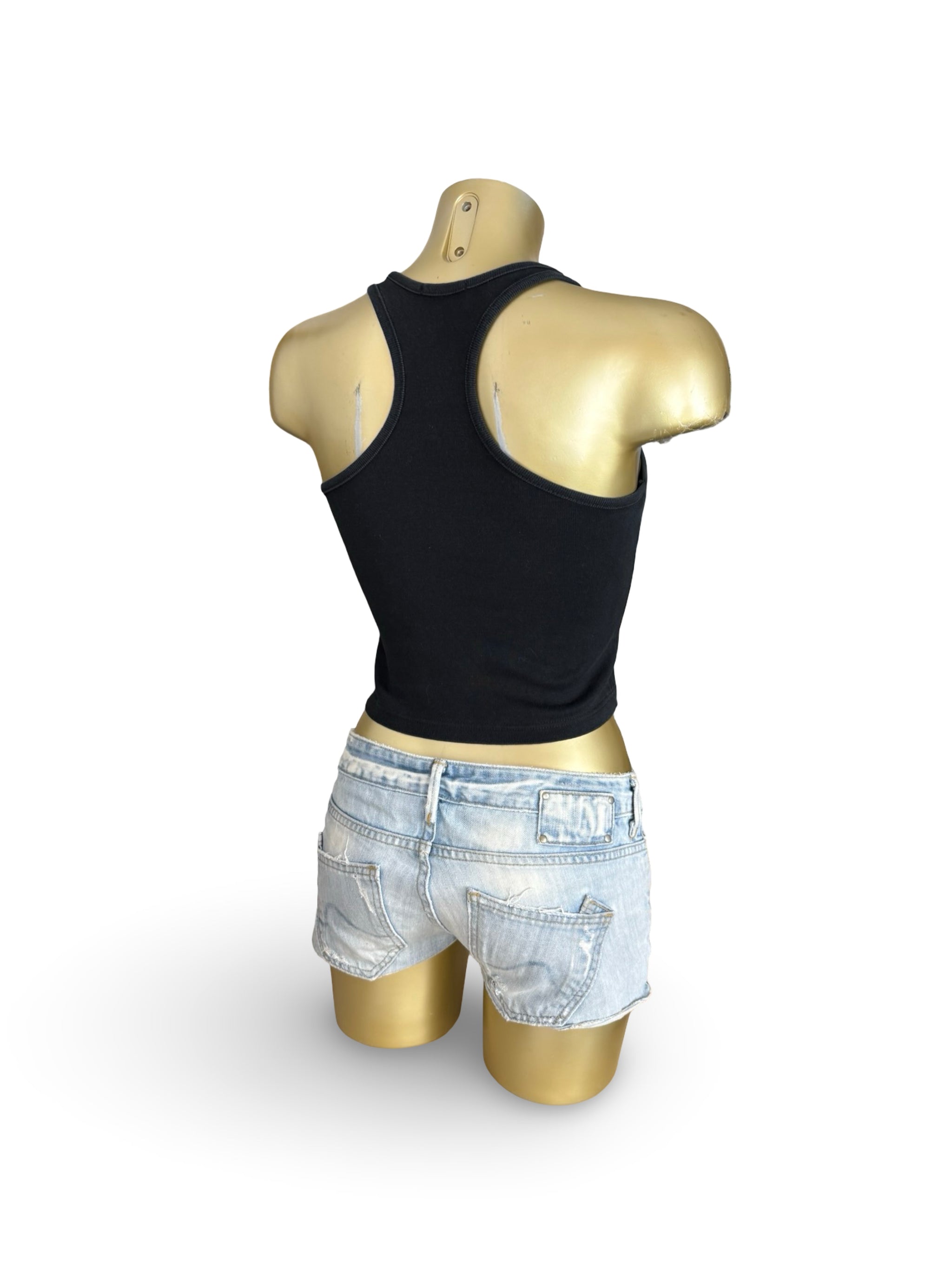 Black cotton graphic tank top (S)
