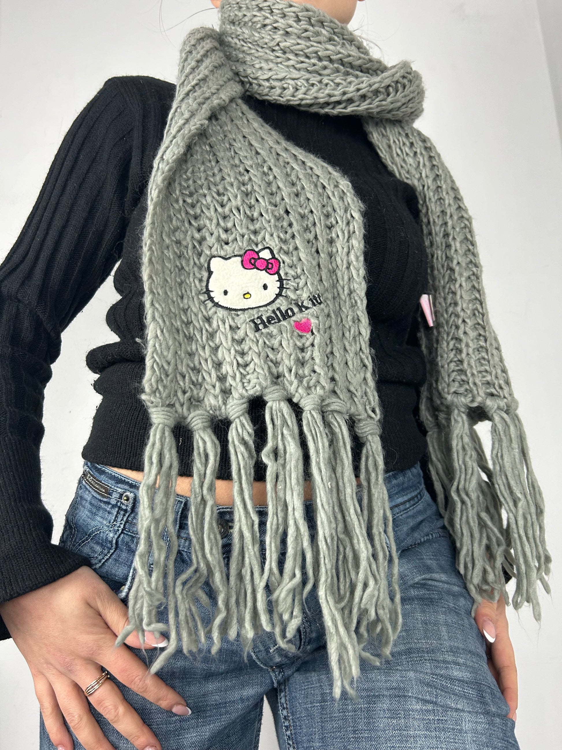 Grey knitted scarf