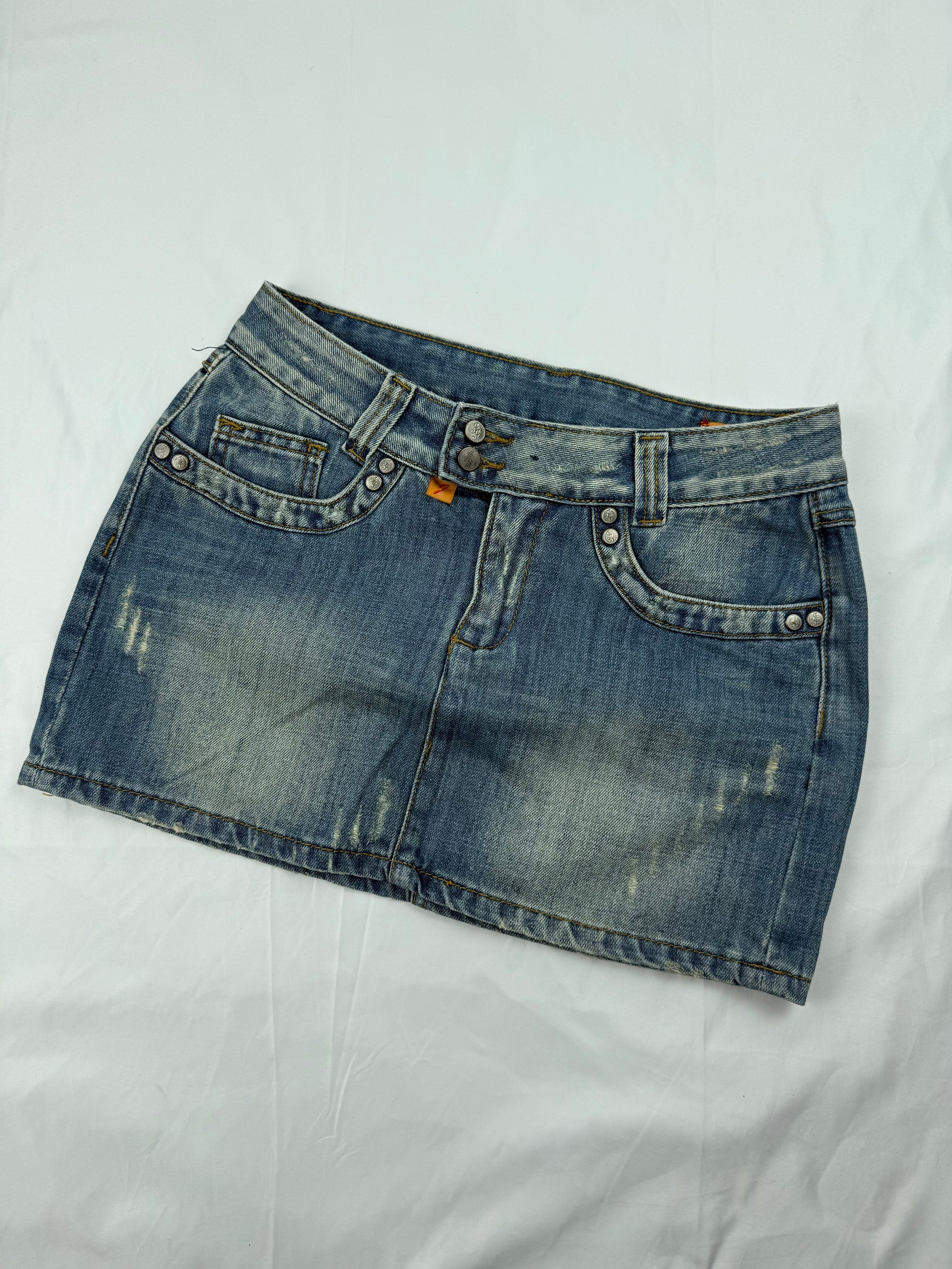 Blue navy denim low rise mini skirt (XS)