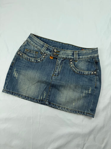 Blue navy denim low rise mini skirt (XS)