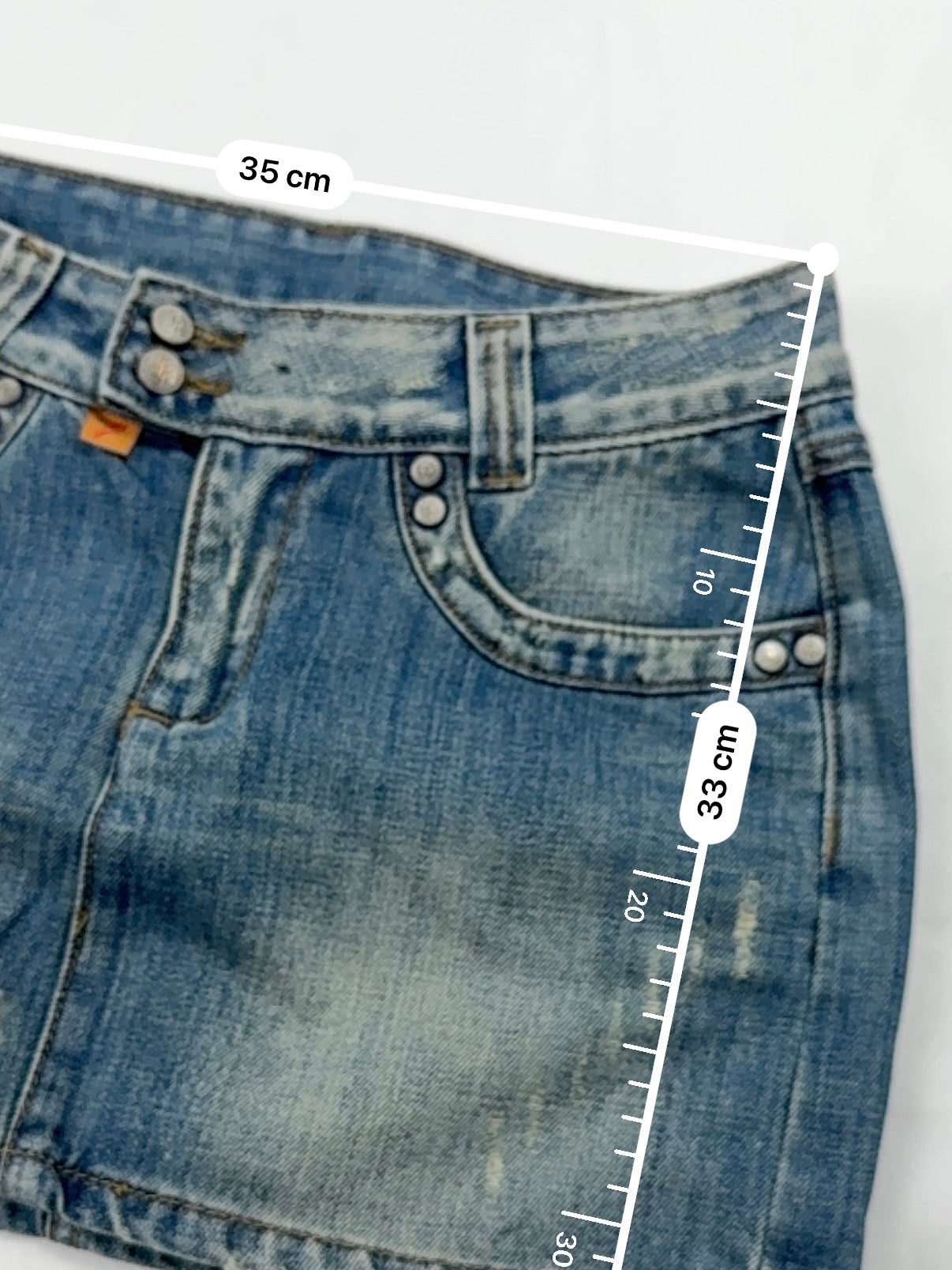 Blue navy denim low rise mini skirt (XS)