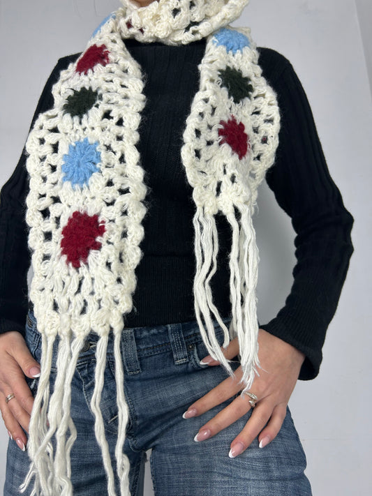White crochet knitted scarf