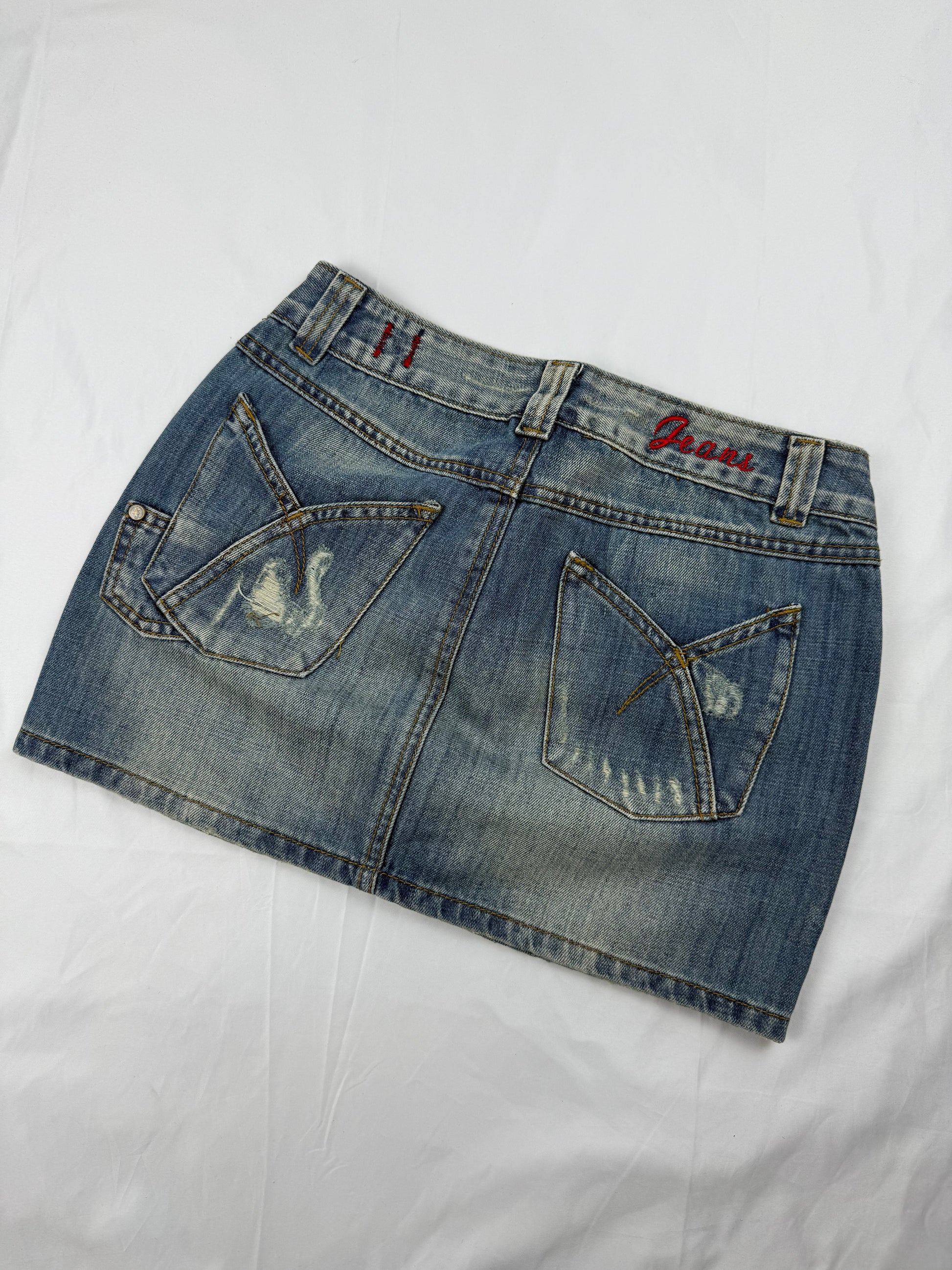 Blue navy denim low rise mini skirt (XS)
