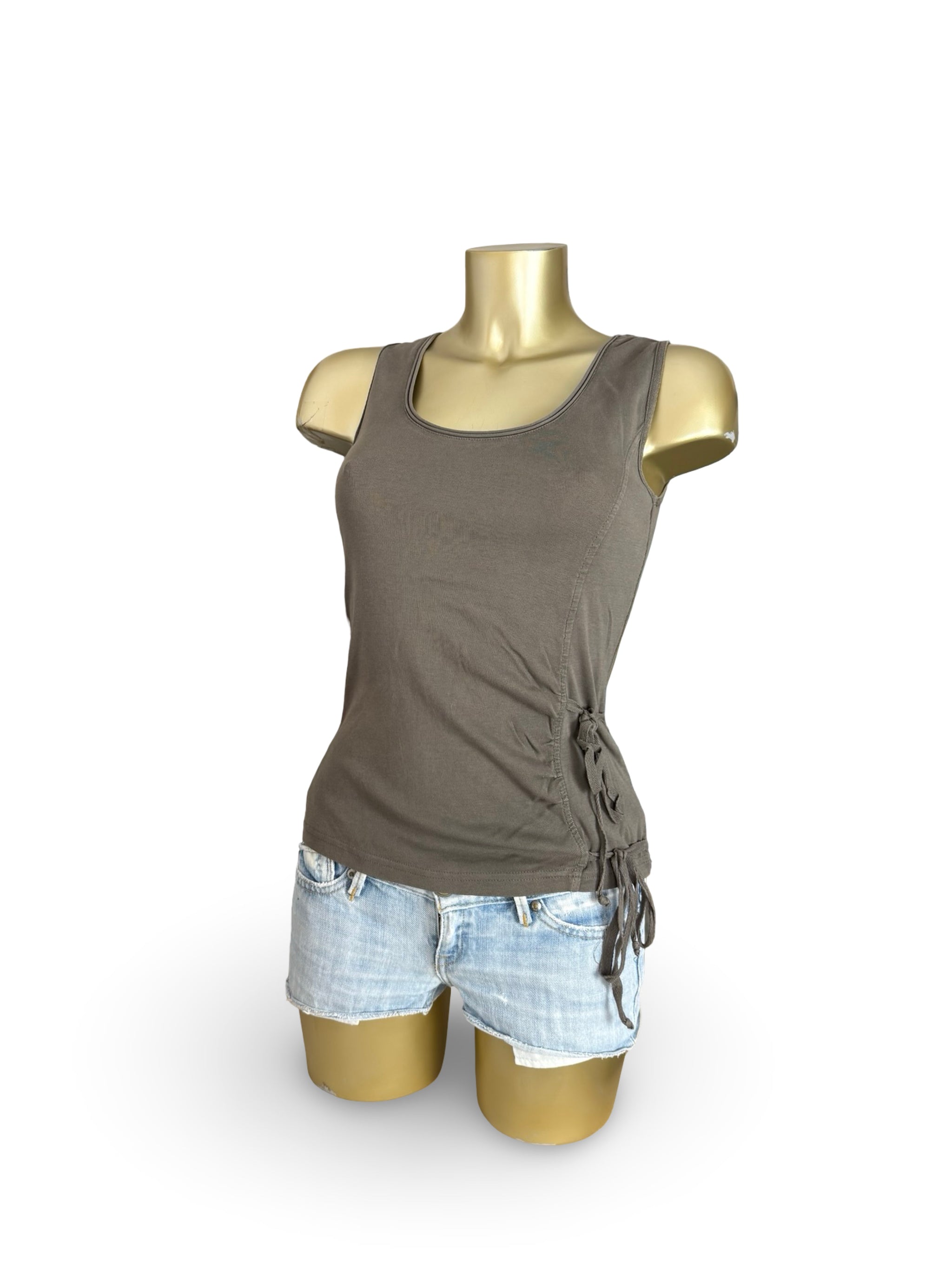 Khaki cotton tie up top (M)