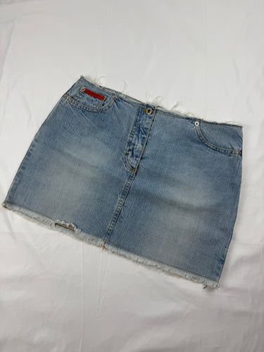 Blue denim low rise mini skirt (S)