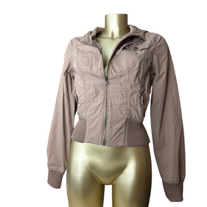 Beige zip up hooded biker jacket (S)