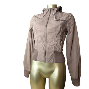 Beige zip up hooded biker jacket (S)