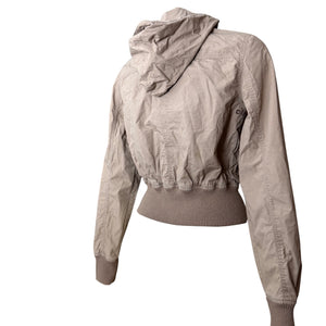 Beige zip up hooded biker jacket (S)