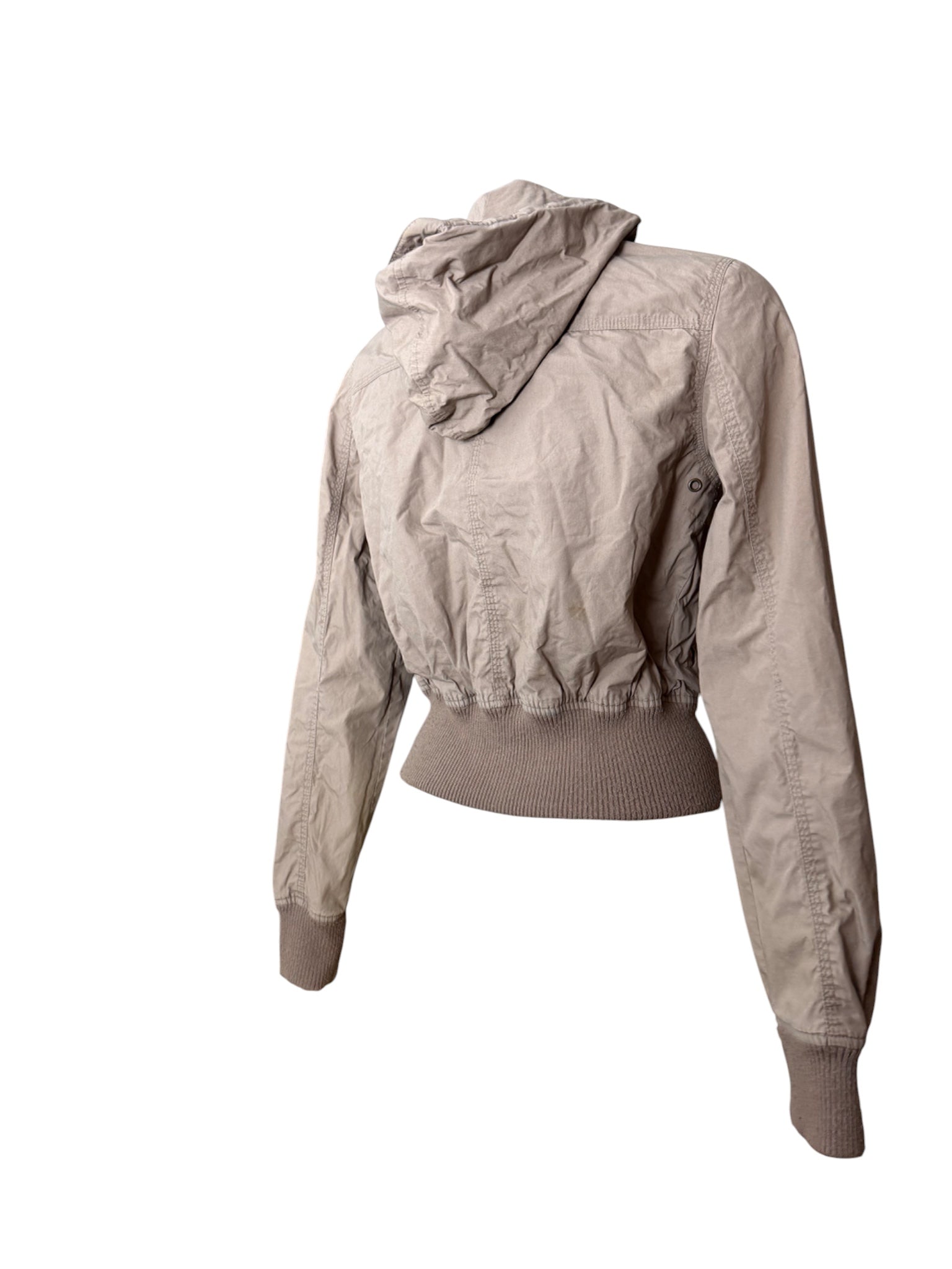 Beige zip up hooded biker jacket (S)