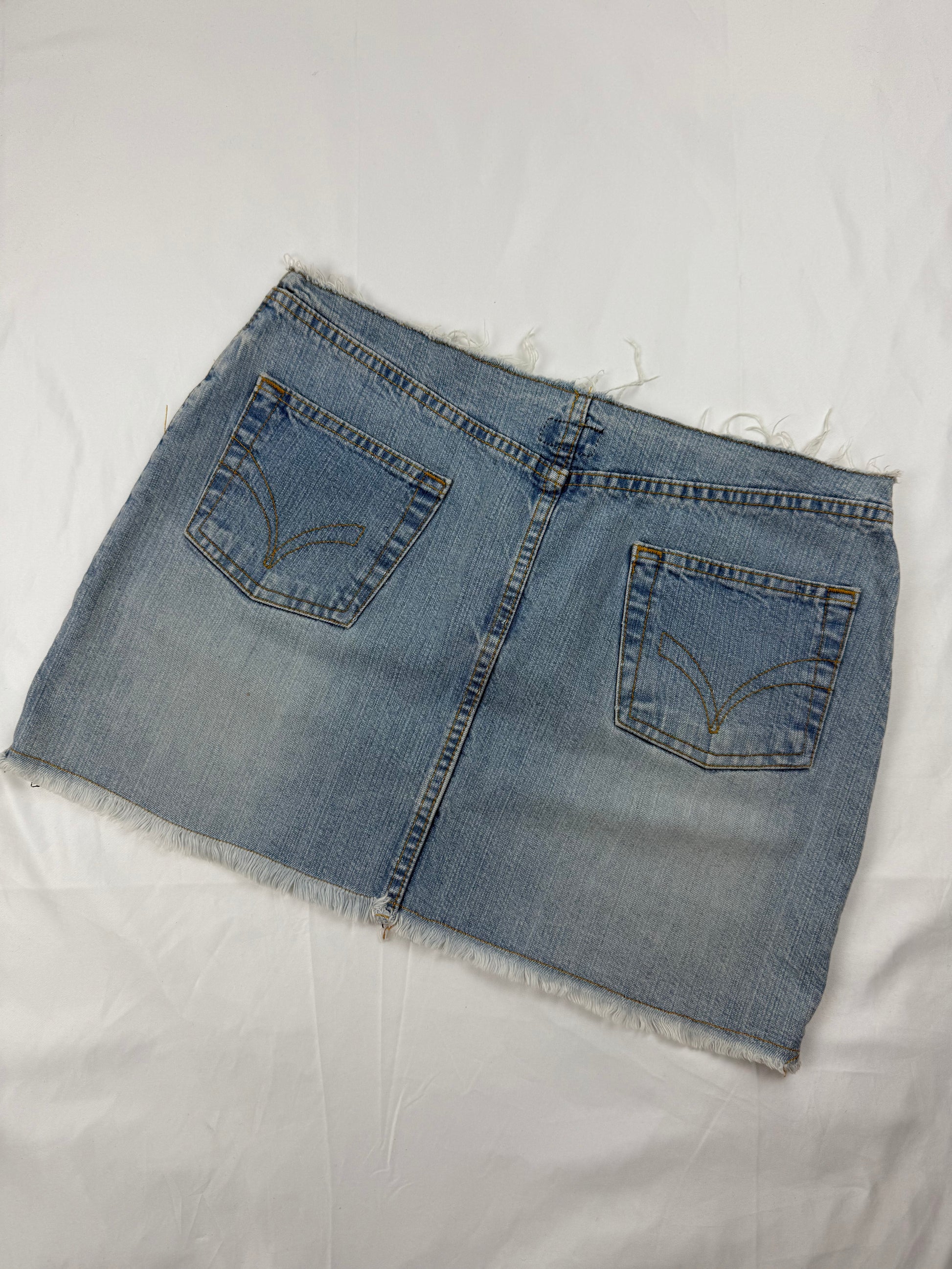 Blue denim low rise mini skirt (S)