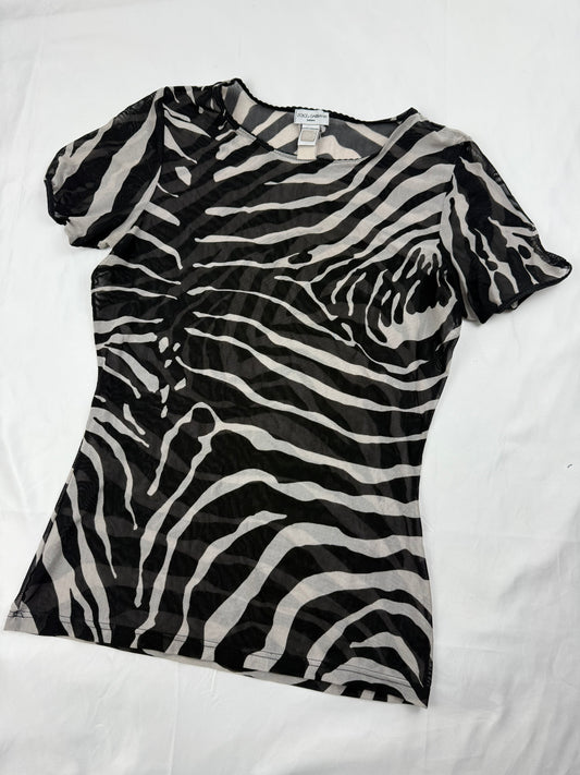 Zebra print mesh see trough tee (S/M)