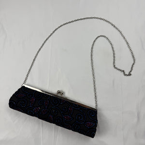 Black rhinestones pearls chain night out crossbody bag (26x8cm)