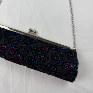 Black rhinestones pearls chain night out crossbody bag (26x8cm)
