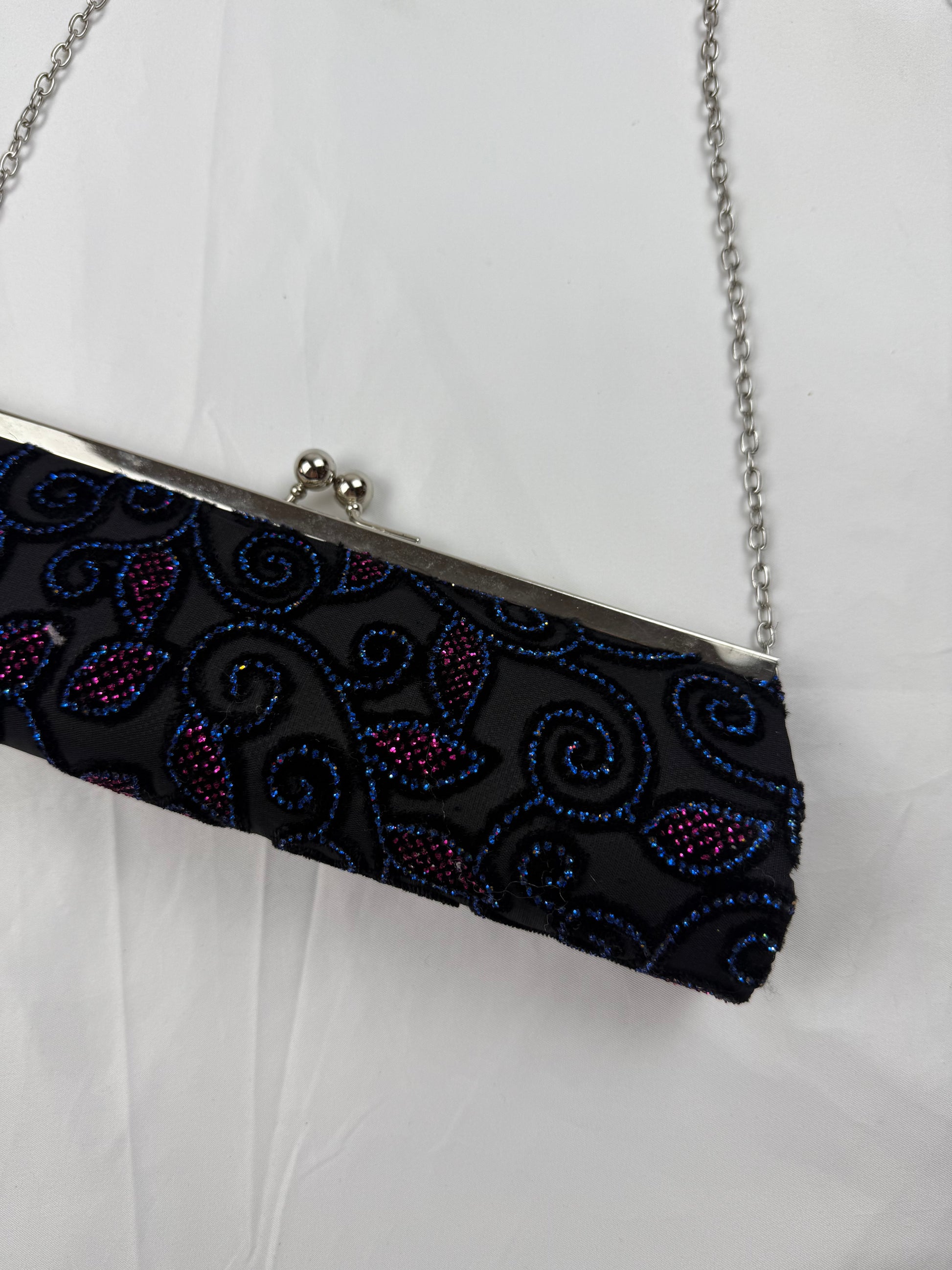 Black rhinestones pearls chain night out crossbody bag (26x8cm)