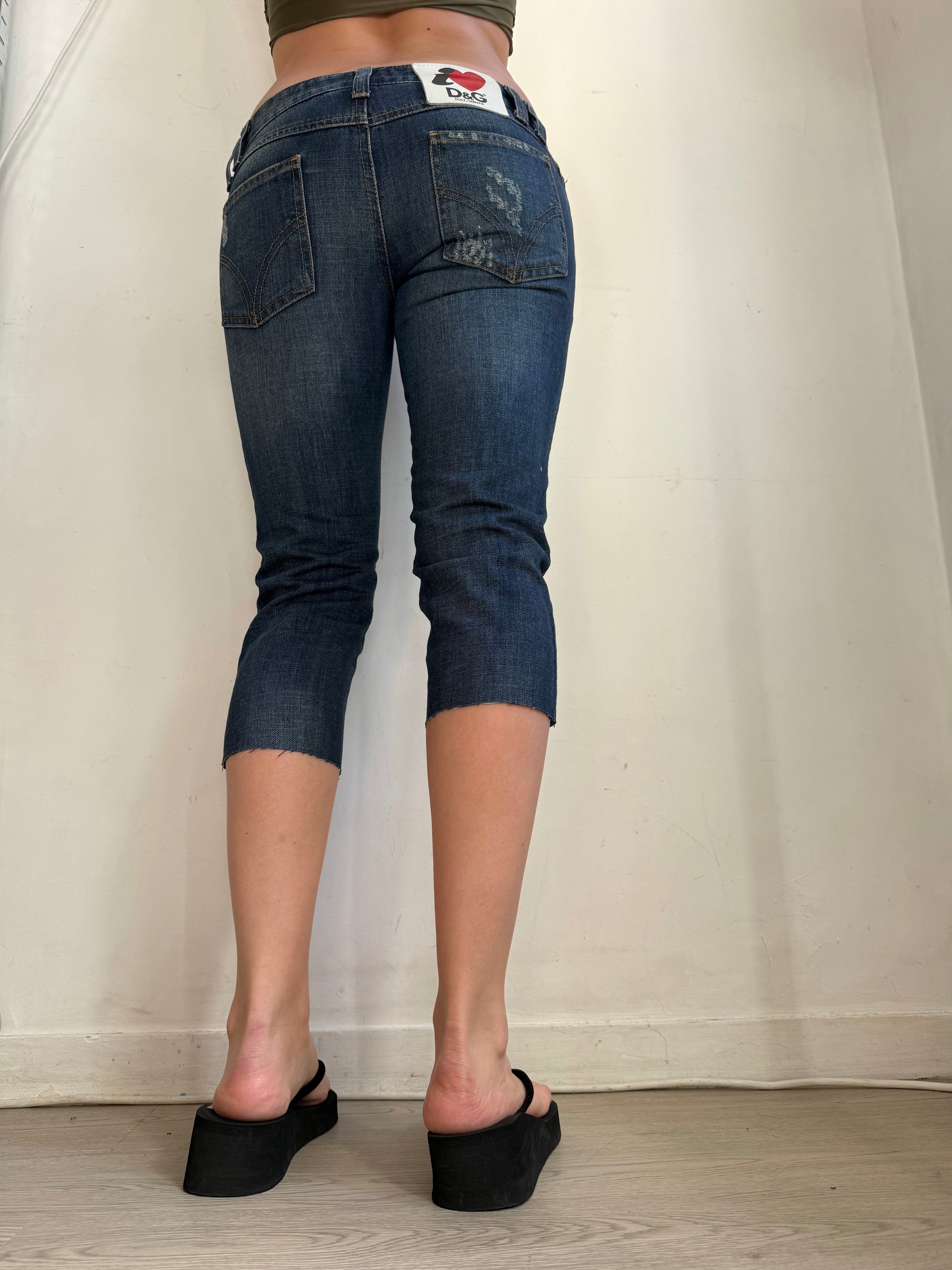 Navy denim low waist capri pants (XS)