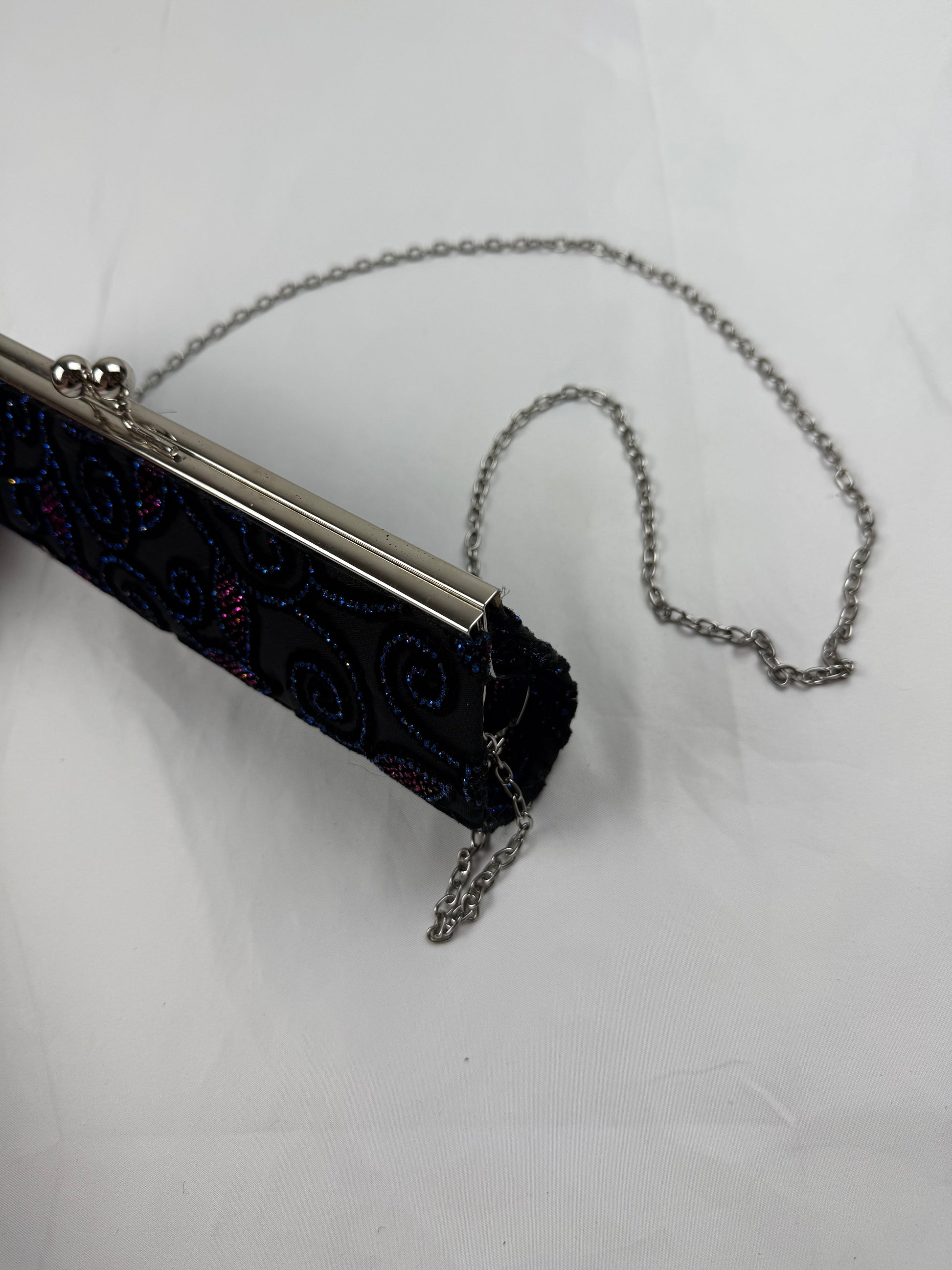 Black rhinestones pearls chain night out crossbody bag (26x8cm)