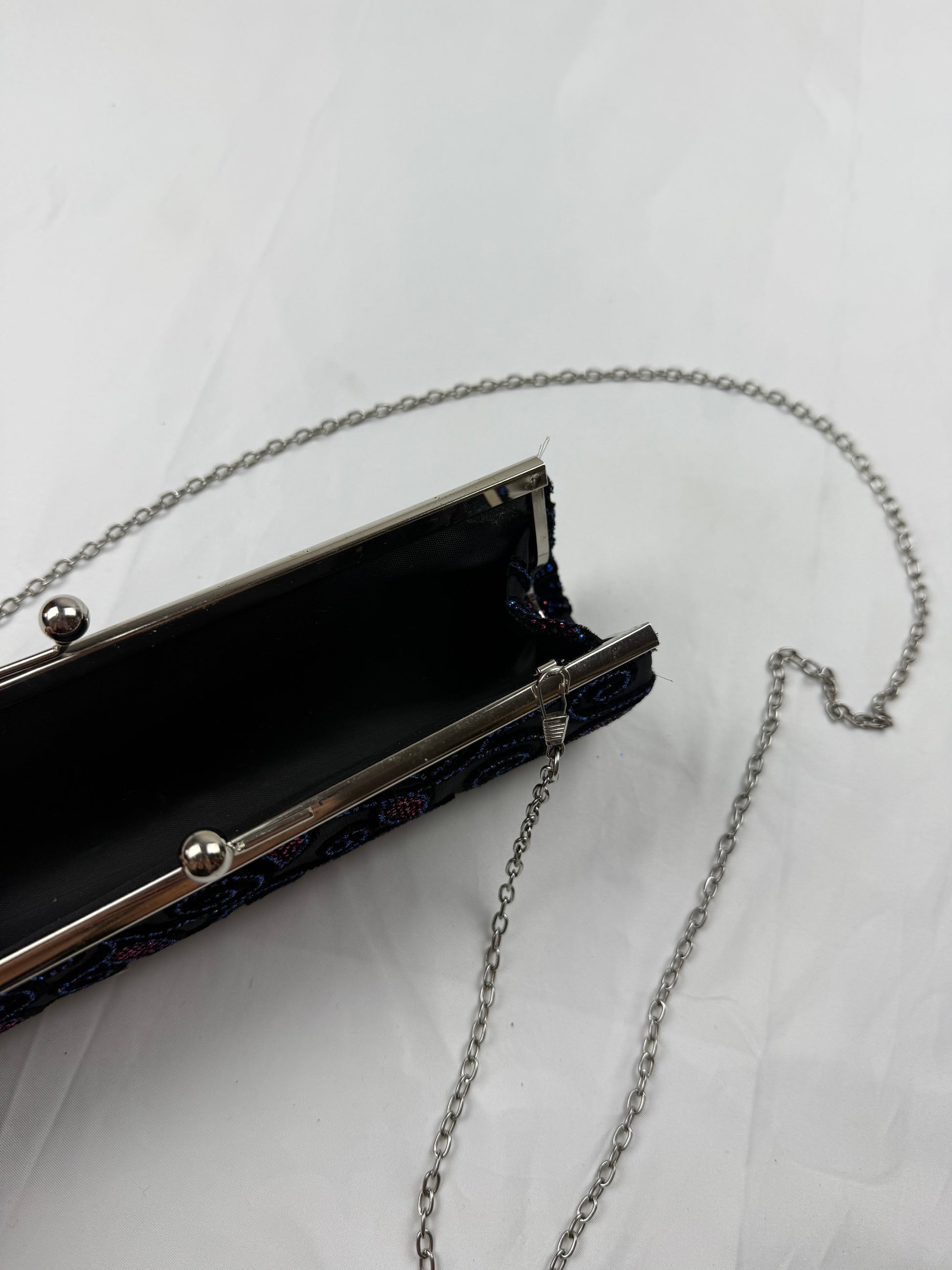 Black rhinestones pearls chain night out crossbody bag (26x8cm)