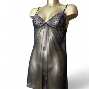 Black mesh see trough babydoll mini dress (S)