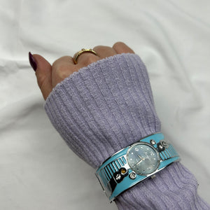 Vintage silver & blue inox bangle bracelet watch jewelry
