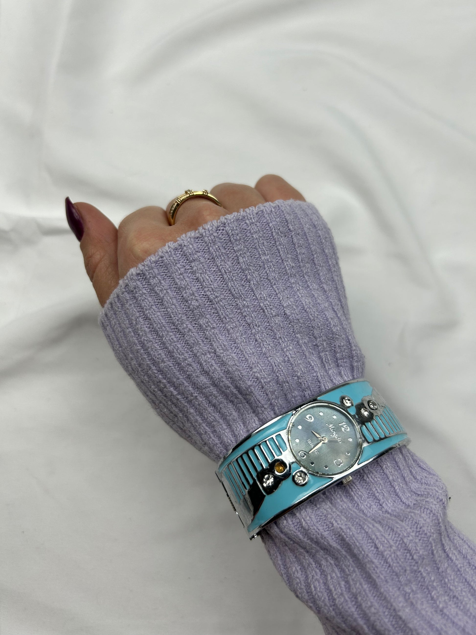 Vintage silver & blue inox bracelet watch jewelry