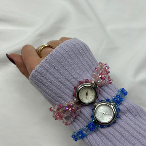 Vintage blue pearls inox bracelet watch jewelry