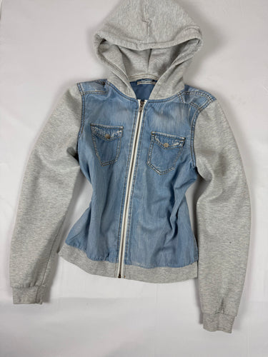 Grey denim hooded  zip up jacket (M)