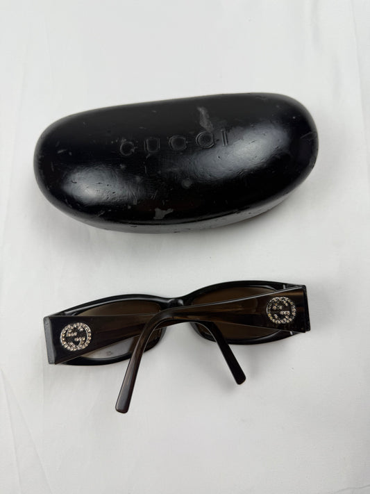 Brown rhinestone logo 2000s sunglasses (with prescription)