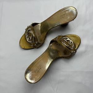 Gold GG buckle square heels mules  (36.5)