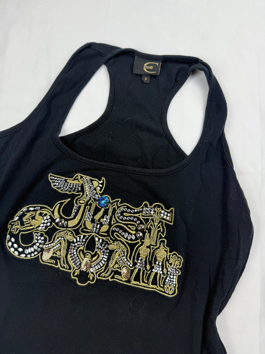 Black cotton embroidered logo tank top (S/M)