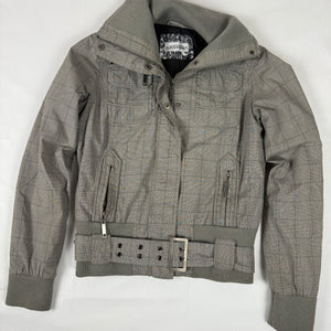 Beige check print zip up biker jacket (M/L)