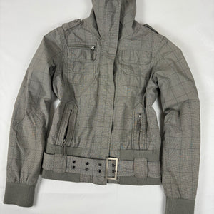 Beige check print zip up biker jacket (M/L)
